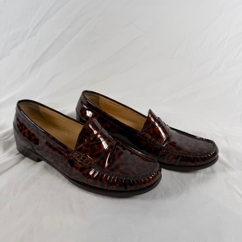 Cole Haan Nike Air Tortoise Leopard Patent Penny Loafers Brown Animal Print 8.5